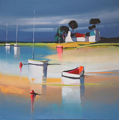 La plage dorée  40 X 40 cm