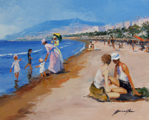 Plage Cannes 1930  46 X 38 cm