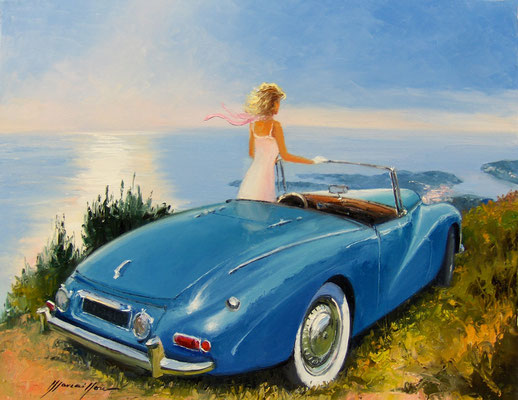 Grace Cabriolet bleu  81 X 65 cm