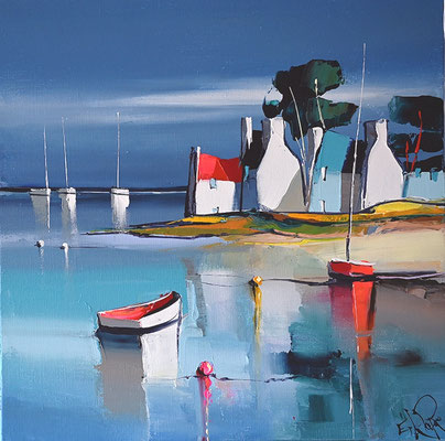 Le toit rouge  40 X 40 cm