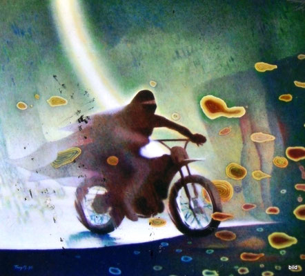 In Bewegung, 1980, Acryl auf Leinwand, 80 x 90 cm • Σέ κινηση, Ακρυλικά σε μουσαμά