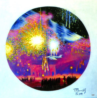 Festlichkeiten, 2014, Acryl auf Leinwand, 45 x 45 cm • Γιορτες, Ακρυλικά σε μουσαμά