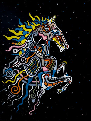 "Cosmic Horse"  acrylique sur toile 46x61cm 2018 (indisponible)