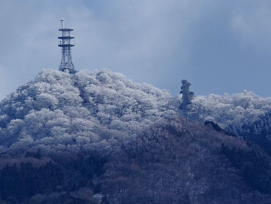 朝、高縄山は頂上付近が白くなっていました