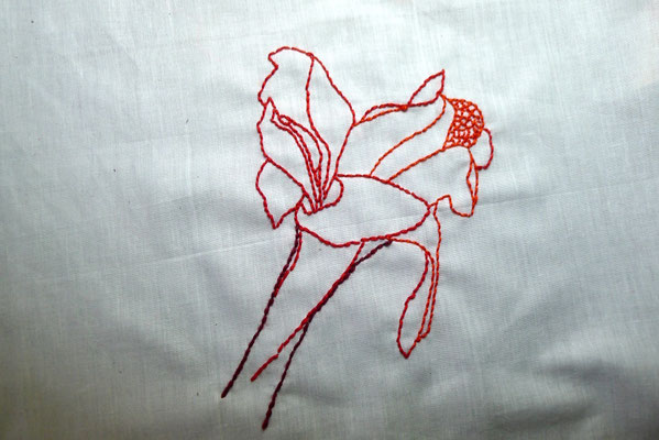 Broderie - coton sur serviette en drap - Caroline Delannoy