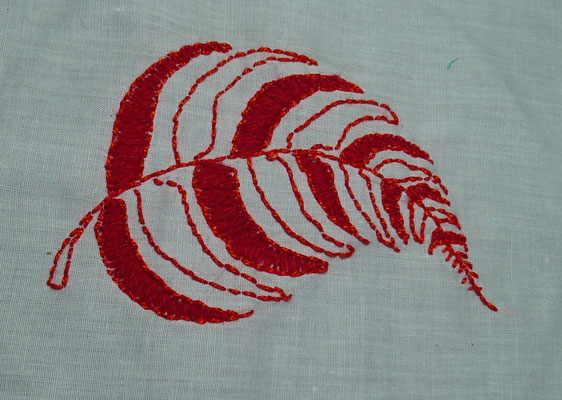 Broderie - coton sur serviette en drap - Caroline Delannoy