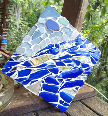 MOSAIQUE RECOLTE DE RUE CERAMIQUE ET MIROIR SUR CARREAU DE FAIENCE  15/15CM C.DELANNOY
