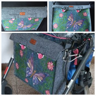 Rollator Tasche mit Wunschmotiv, nach den Maßen der Auftraggeberin gearbeitet.