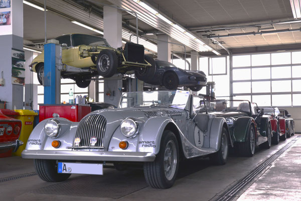 Morgan Fahrzeuge in der Werkstatt