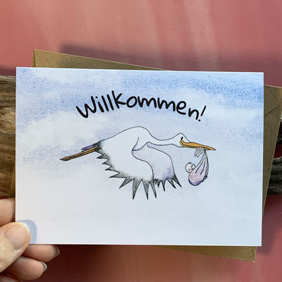 D03 Klappkarte mit Umschlag Willkommen! (Storch)