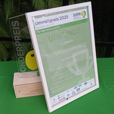 26.06.2025: Preisund Urkunde Umwelt-Sonderpreis "Tourismus" des Landes Sachsen-Anhalt 