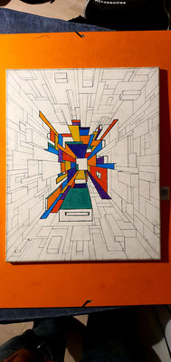 Künstler Martin Lingens, Entstehung von Kunstwerk "PERSPECTIVE", Acryl, Geometrisch, Abstrakt