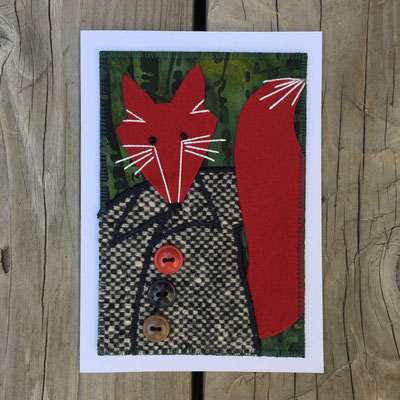 Fox in wool coat Fiber Art Card