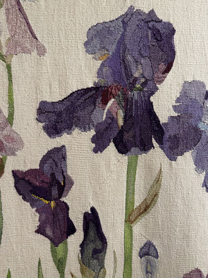 Detail of Tapestry by Dovecot Studio weavers of Elizabeth Blackadder's "Irises," 1987