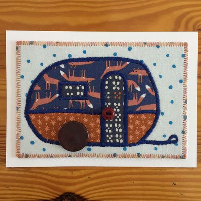 Camper fox with polka dot background Fiber Art Card