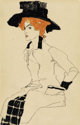 エゴン・シーレ《女性の肖像》（ウィーン工房ポストカード No.289）　1910年　カラーリトグラフ　14 x 9 cm　