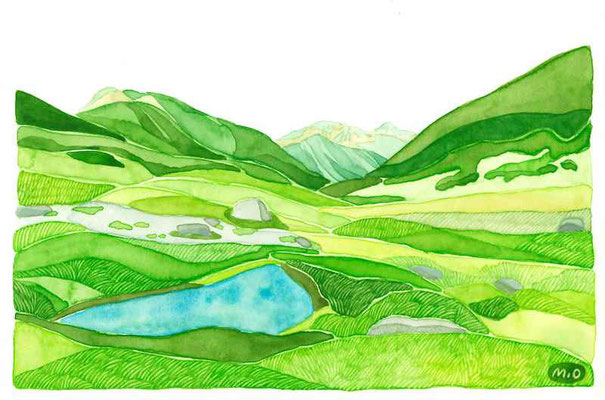 「夏草揺れる」　Watercolor.    2022　Private collection.