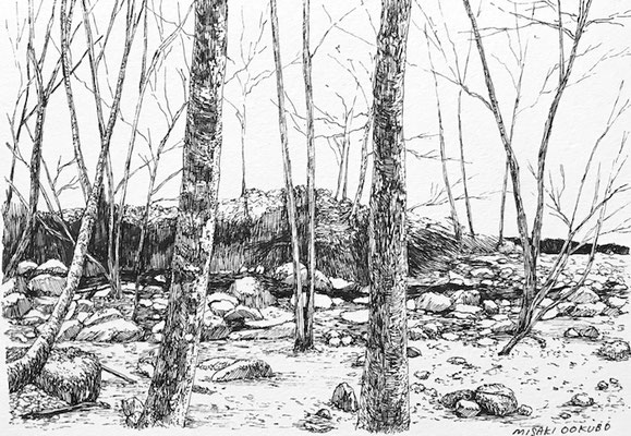 西丹沢　畦ヶ丸　沢沿いの道 　2021   Ink on paper. 