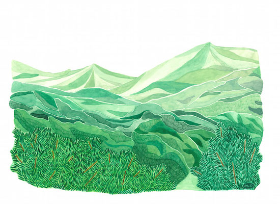 「青い、青い山」　Watercolor.    2020　Private collection.