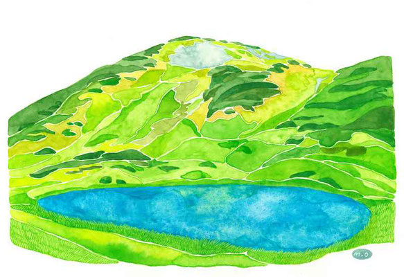 「双六岳と青い池」　Watercolor.    2022　