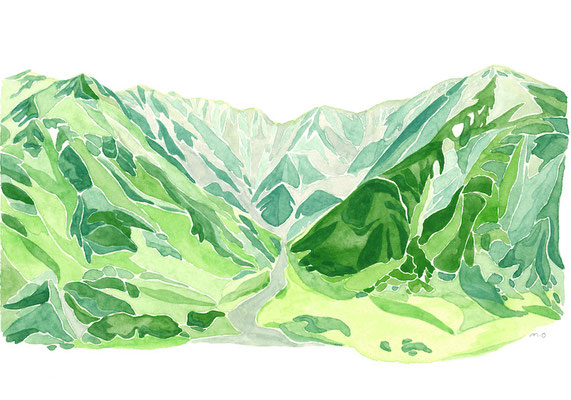 「立山連峰をのぞむ」　　Watercolor. 2017　Private collection.