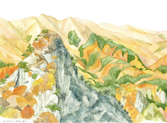 西上州　大岩頂上から碧岩を望む　　Watercolor.  2025