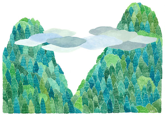 「里山」　　Watercolor. 2017　 Private collection.