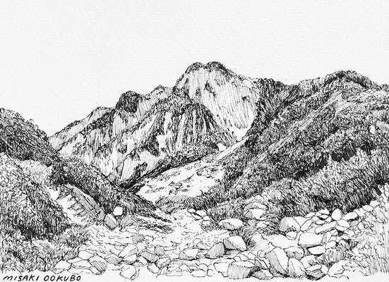 小池新道　秩父沢出合　　2022.  Ink on paper. 