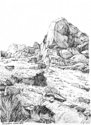 北アルプス　焼岳　　2021.  Ink on paper. 