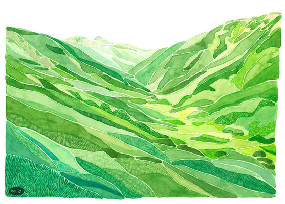 「緑の谷」　Watercolor.    2022　Private collection.
