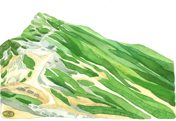 「冷池山荘から爺ヶ岳へ」　Watercolor.    2022　