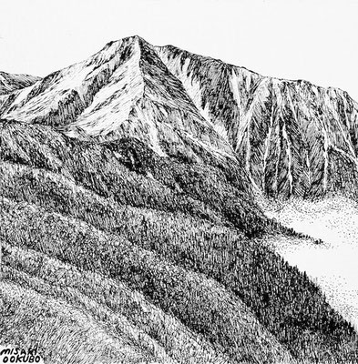 蝶ヶ岳から　2025   Ink on paper. 
