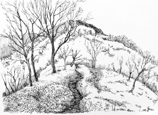 丹沢　塔ノ岳から丹沢山へ　2018.  Ink on paper. 