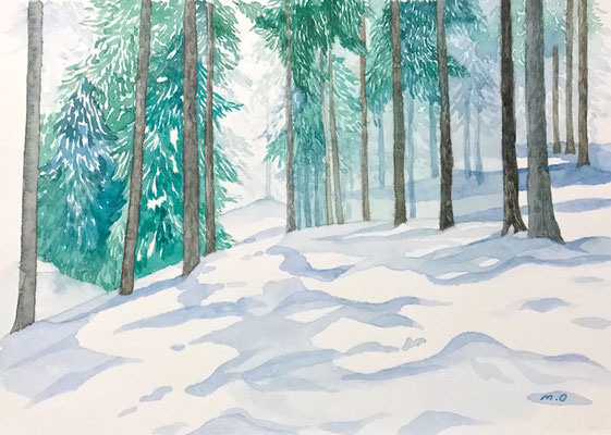 「冬の山道」　　Watercolor. 2017