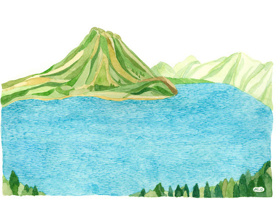 「春と湖」　　Watercolor. 2017　Private collection.
