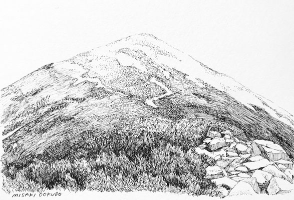 北アルプス　爺ヶ岳への稜線　2021. Ink on paper. 
