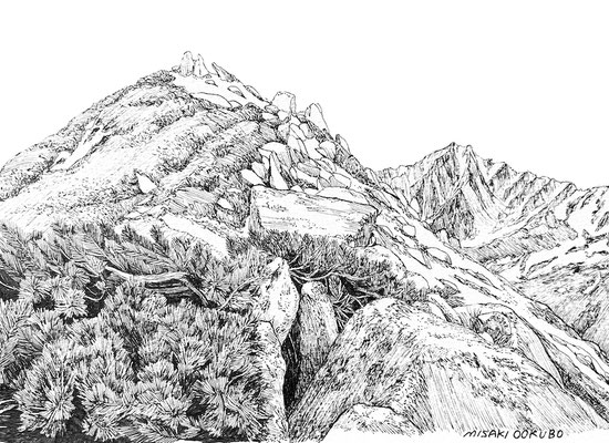 裏銀座縦走路　2022　  Ink on paper.   Private collection.