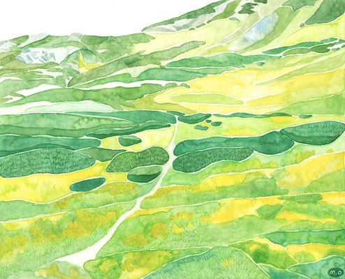「双六岳　巻道」　Watercolor.    2023　Private collection.