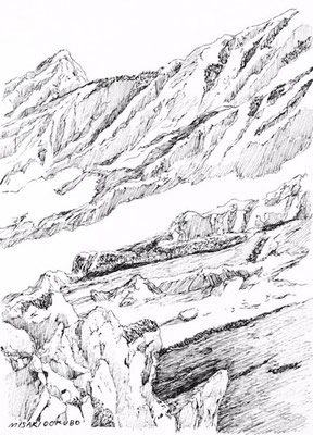 北アルプス　立山　雄山から　2020.   Ink on paper. 