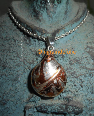   pendentif  mokume-gane, argent et cuivre embouti