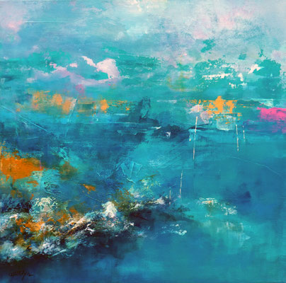 "Le ciel posé sur l'eau" technique mixte sur toile 60 x 60 cm Vendue
