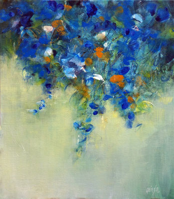 "Fleurs bleues" peinture acrylique sur toile 55 x 46 Disponible