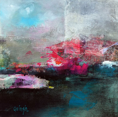 Entrée au port, technique mixte sur toile 40 x 40 x 1 Disponible