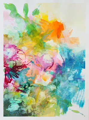 "Bloom 01" encres, acrylique et marqueurs sur papier toilé 30 x 40 cm