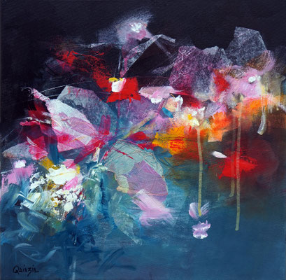 "Belles de nuit", collage acrylique et pigments sur toile 50 x 50 Disponible