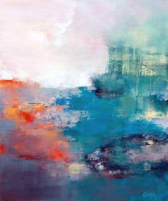 "Orange on the coast" acrylique et pigments sur toile 50 x 61 cm, VENDUE