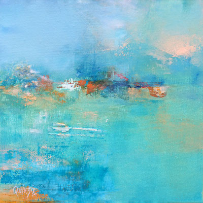 "Paysage turquoise" acrylique sur toile 30 x 30 VENDUE