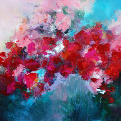 "Massif rose" peinture acrylique sur toile 50 x 50 Disponible