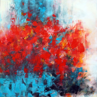 "En rangs serrés" Peinture acrylique et collage sur toile 80 x 80 Disponible