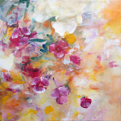 "Gipsy flowers" technique mixte sur toile 50 x 50 VENDUE